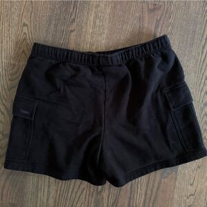 Aritzia TNA Cozy Sweatfleece Mega Cargo Black Shorts with Elastic Waistband